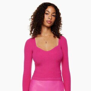 Aritzia Wilfred Barbie Hot Pink Tuscany Ribbed Sweetheart Neckline Sweater Top